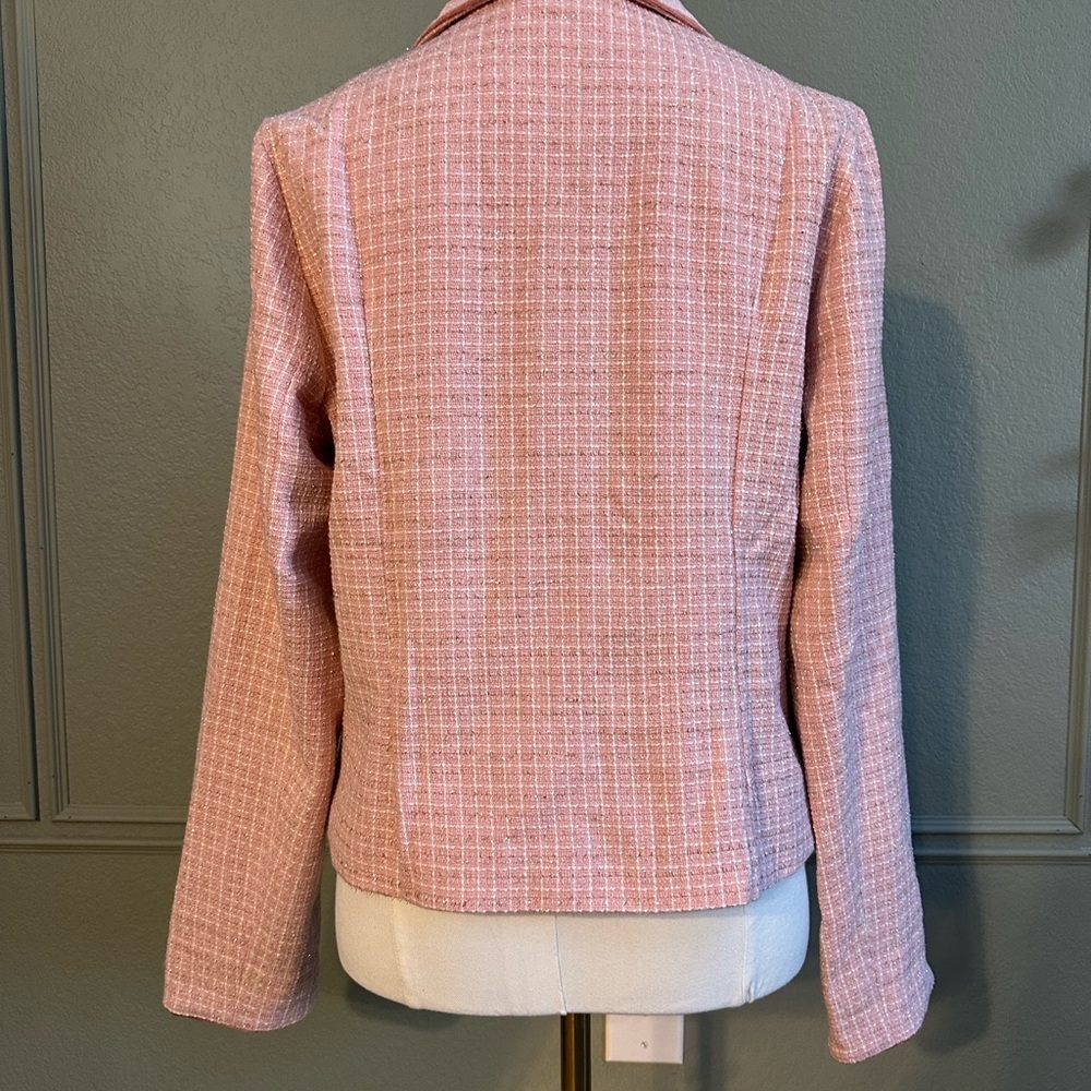 Allegra K Pink Tweed Velvet Collar Blazer Jacket – Size M - Picture 3 of 7